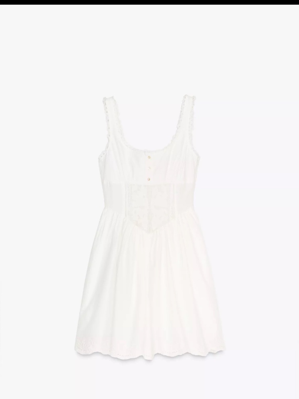 Zara White Sleeveless Lace-Trim Sundress